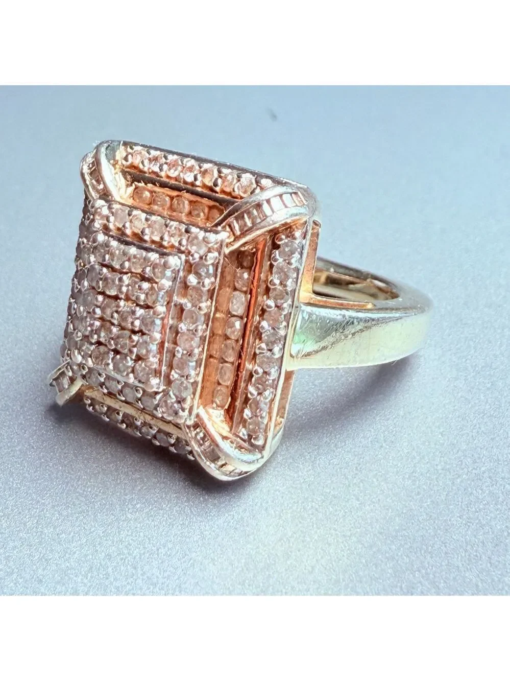 Pave 1.7 TCW Diamond Square Sterling Silver Gold Vermeil Cocktail Ring Heng Ngai